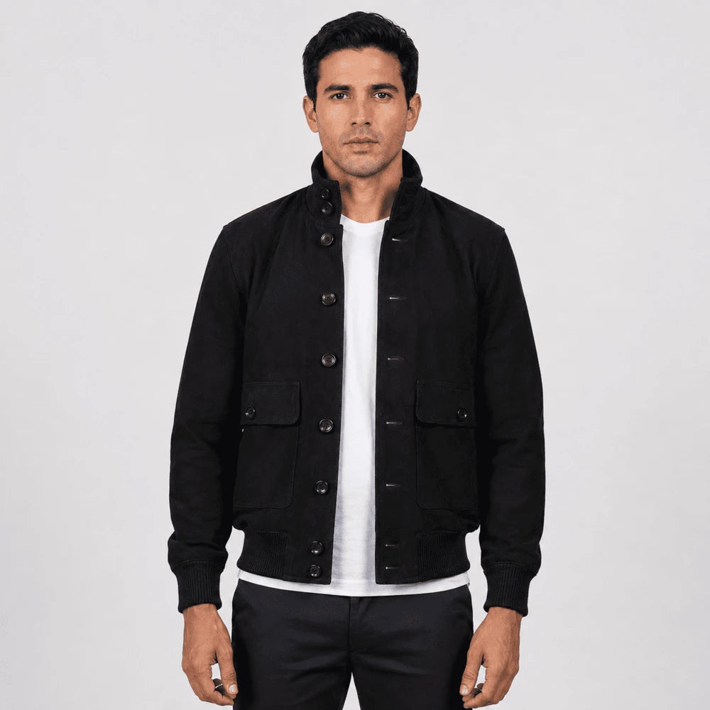 Blackwell Black Goatskin Suede Bomber Jacket