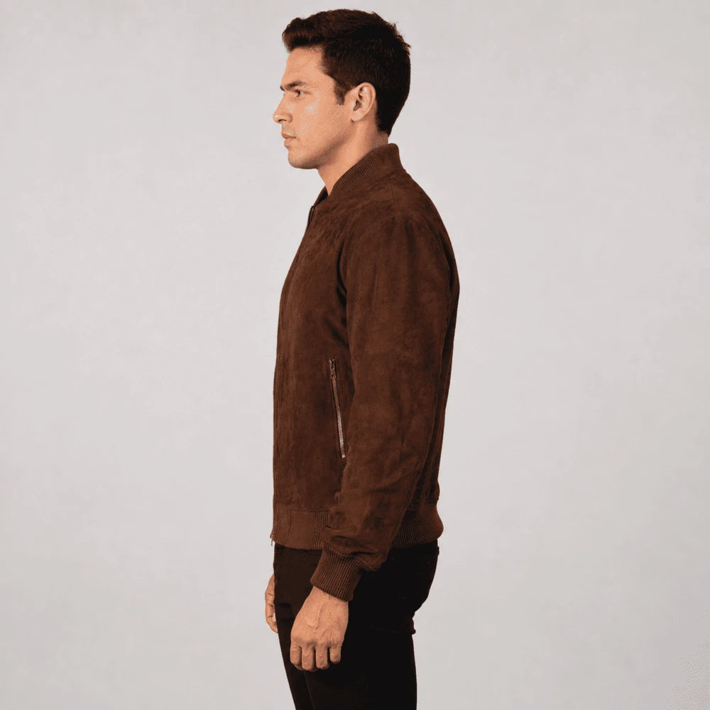 Briar Dark Brown Goatskin Suede Bomber Jacket