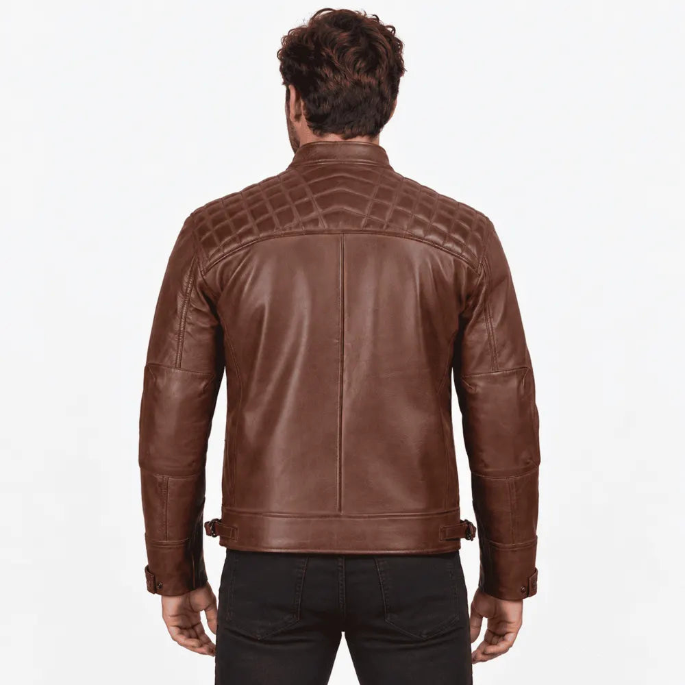 Caverton Cognac Lambskin Cafe Racer Leather Jacket