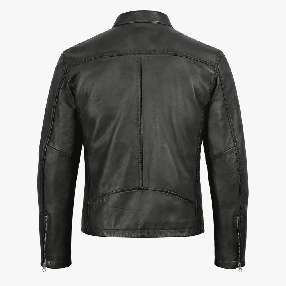 Everett Olive Green Lambskin Leather Cafe Racer Jacket