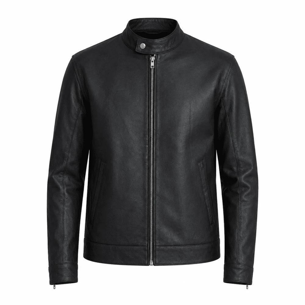 Grayson Tumbled Black Sheepskin Leather Biker Jacket