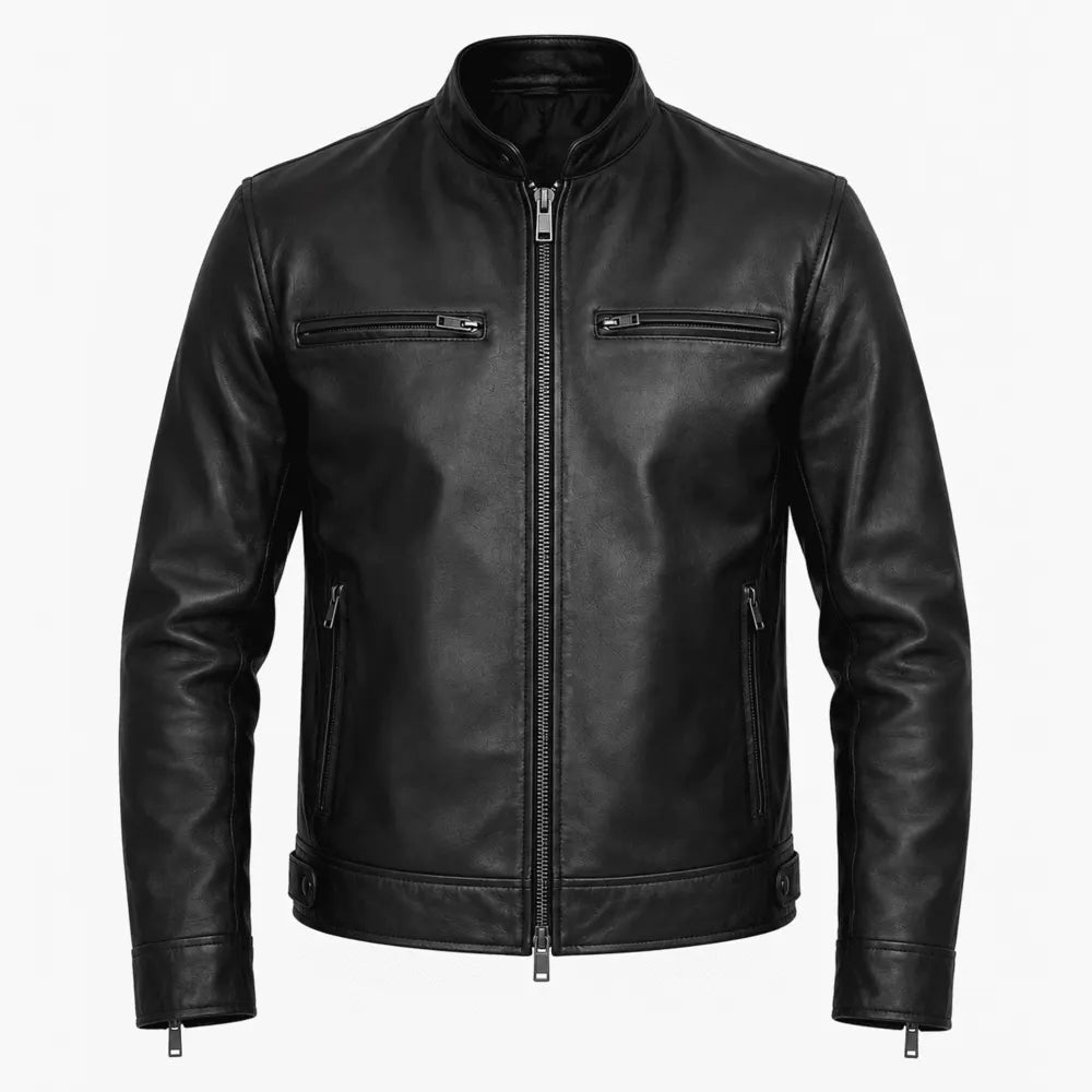 Raventon Black Leather Biker Jacket – Semi-Aniline Sheepskin
