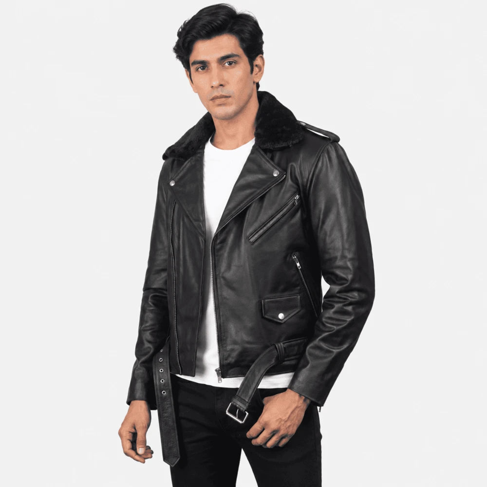Veyron Black Cowhide Leather Biker Jacket