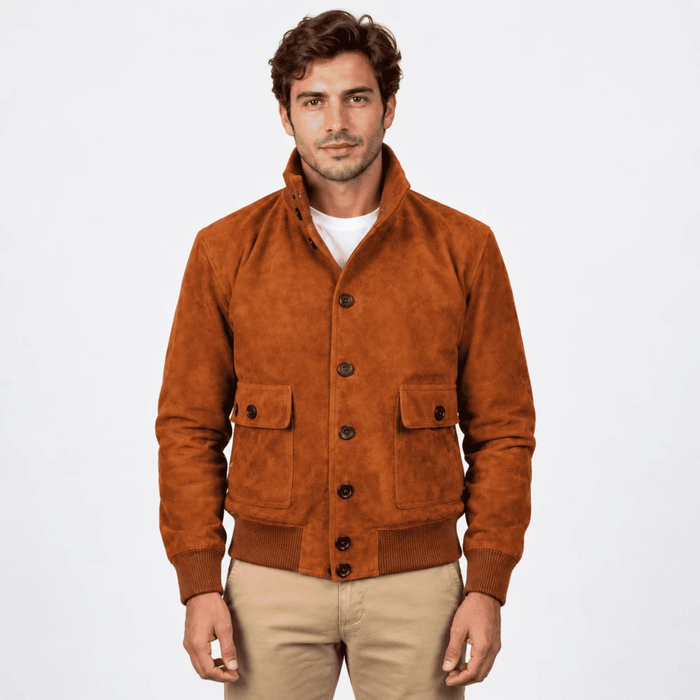 Westmere Brown Goatskin Suede Bomber Jacket