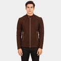 Arden Brown Goatskin Suede Quilted Biker Jacket