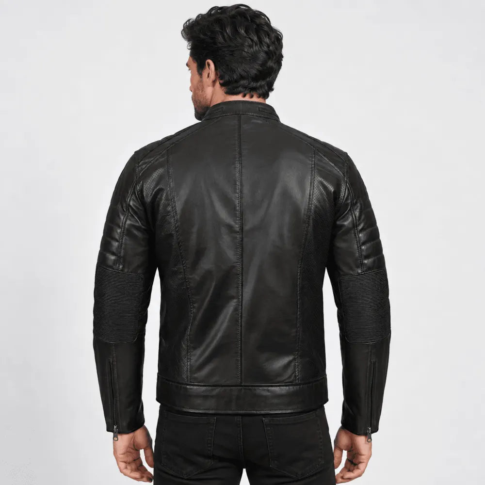Ashford Black Lambskin Leather Cafe Racer Jacket