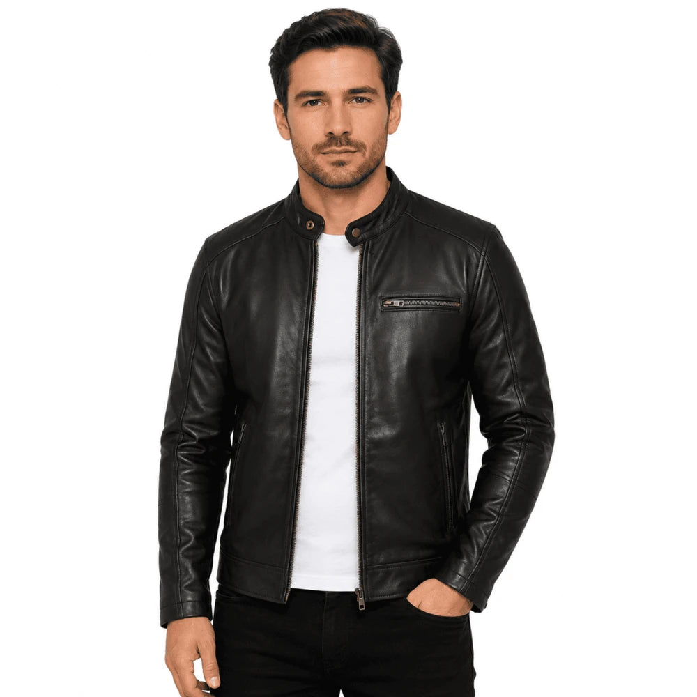 Bastion Black Cowhide Leather Biker Jacket