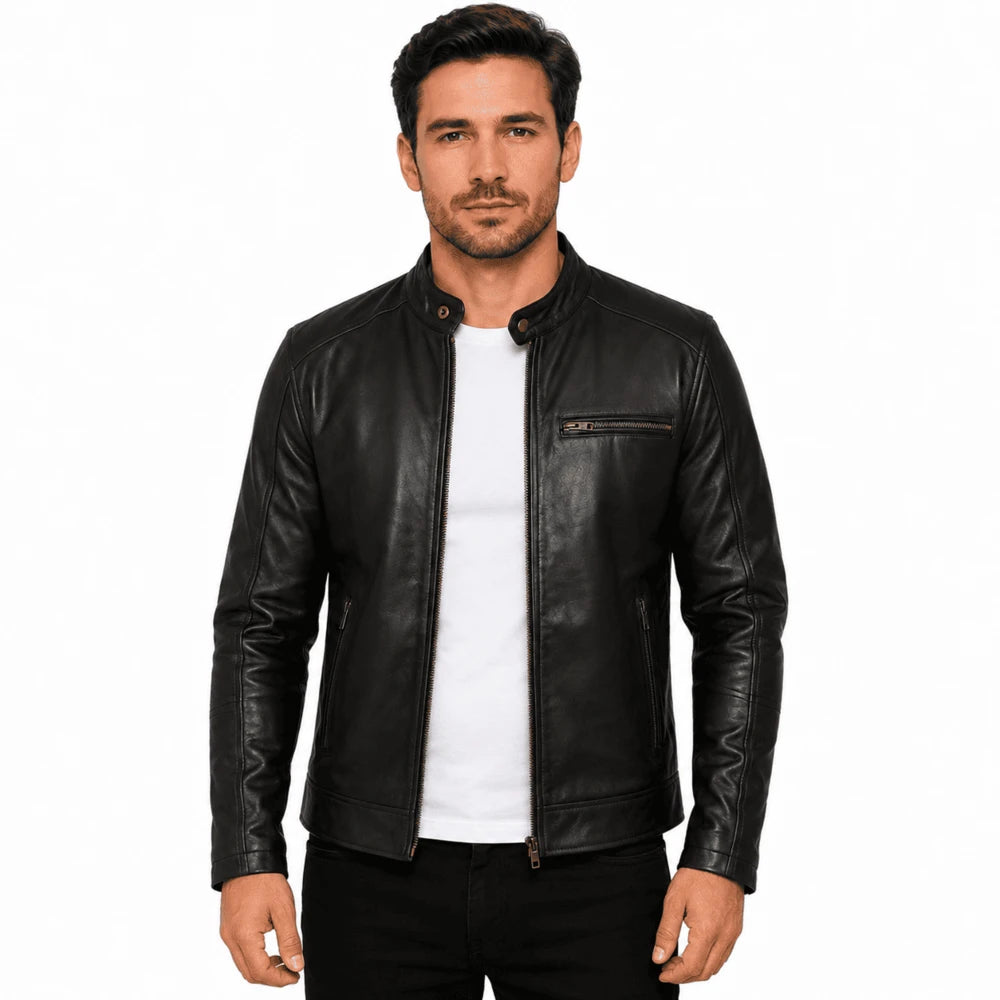 Bastion Black Cowhide Leather Biker Jacket