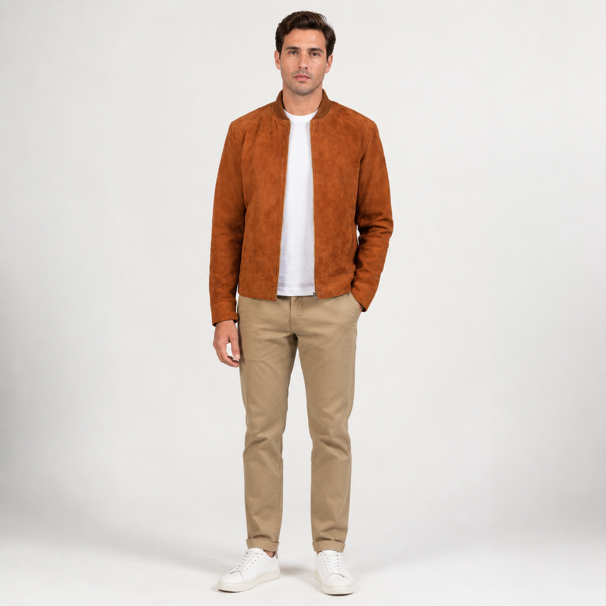 Beckett Brown Goatskin Suede Bomber Jacket