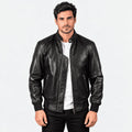 Men's Black Sheepskin Leather Bomber Jacket with Removable Fur Collar – Voss