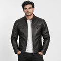 Blackridge Black Lambskin Leather Cafe Racer Jacket