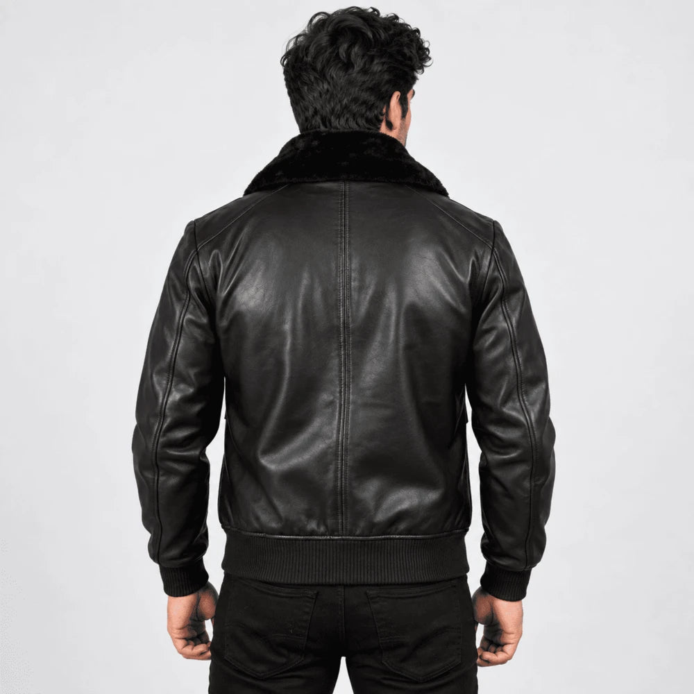Blackthorn Black Sheepskin Leather Bomber Jacket
