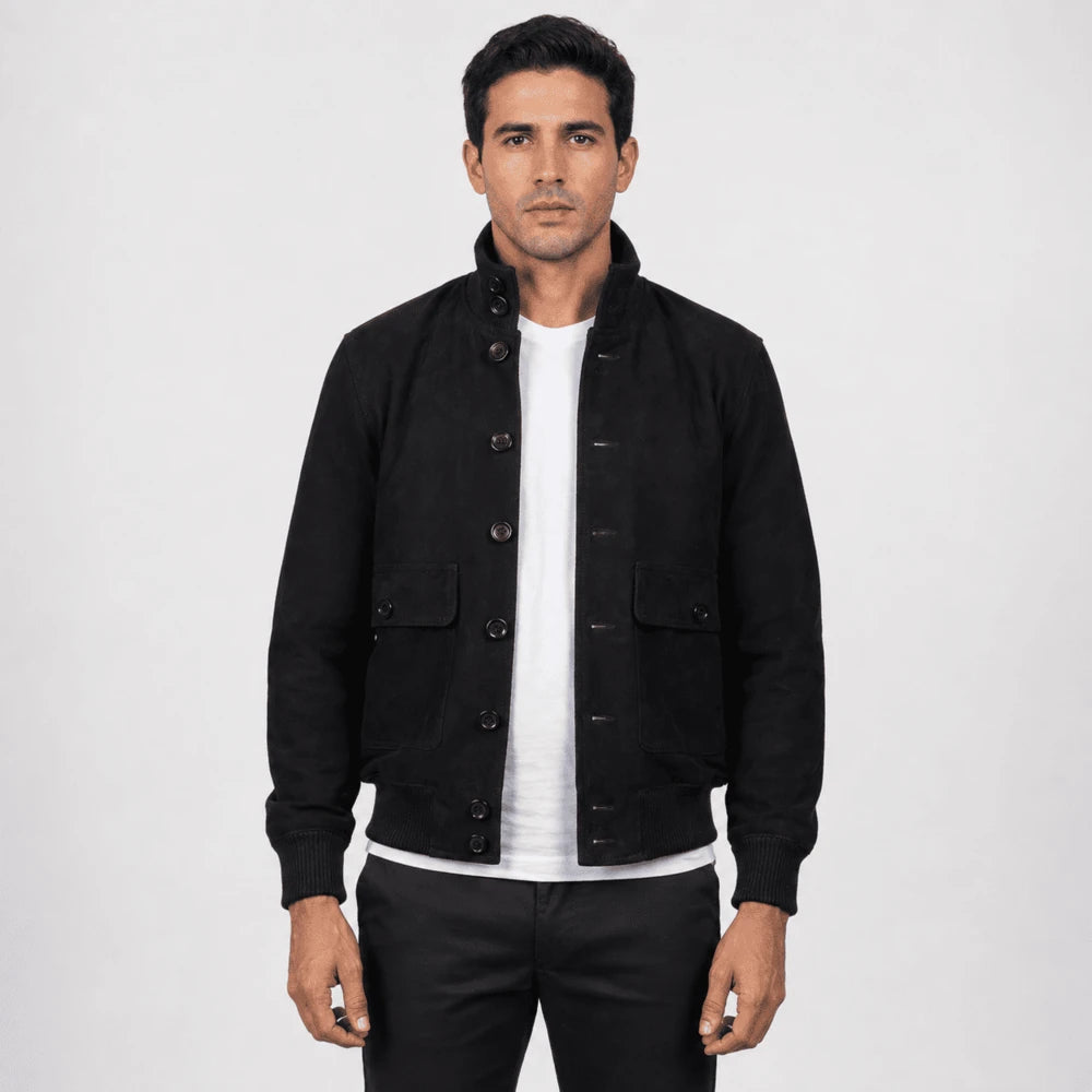 Blackwell Black Goatskin Suede Bomber Jacket
