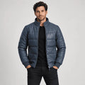 Bluehaven Blue Sheepskin Leather Puffer Bomber Jacket