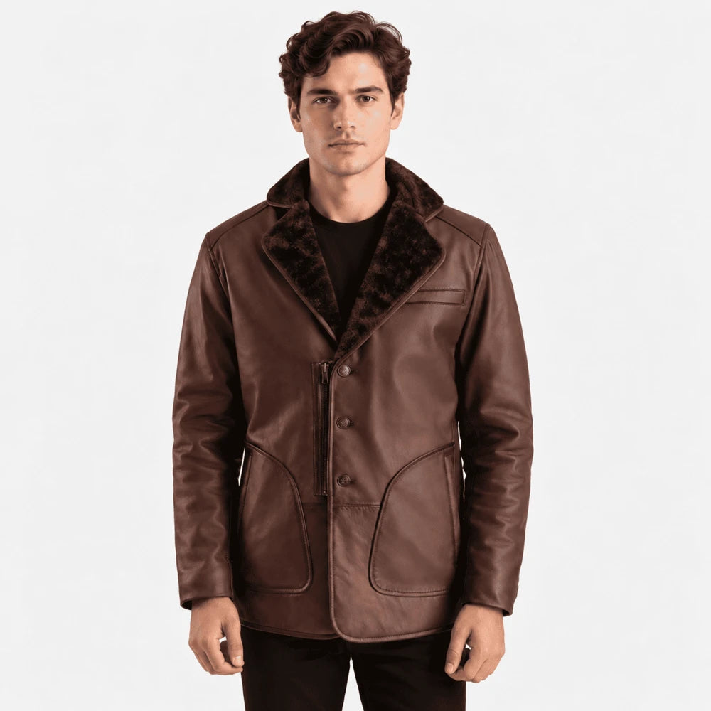 Bravemont Distressed Brown Sheepskin Leather Coat