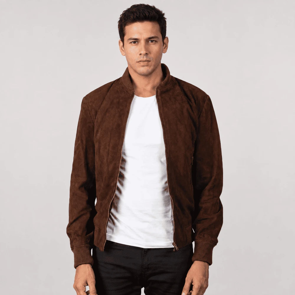 Briar Dark Brown Goatskin Suede Bomber Jacket