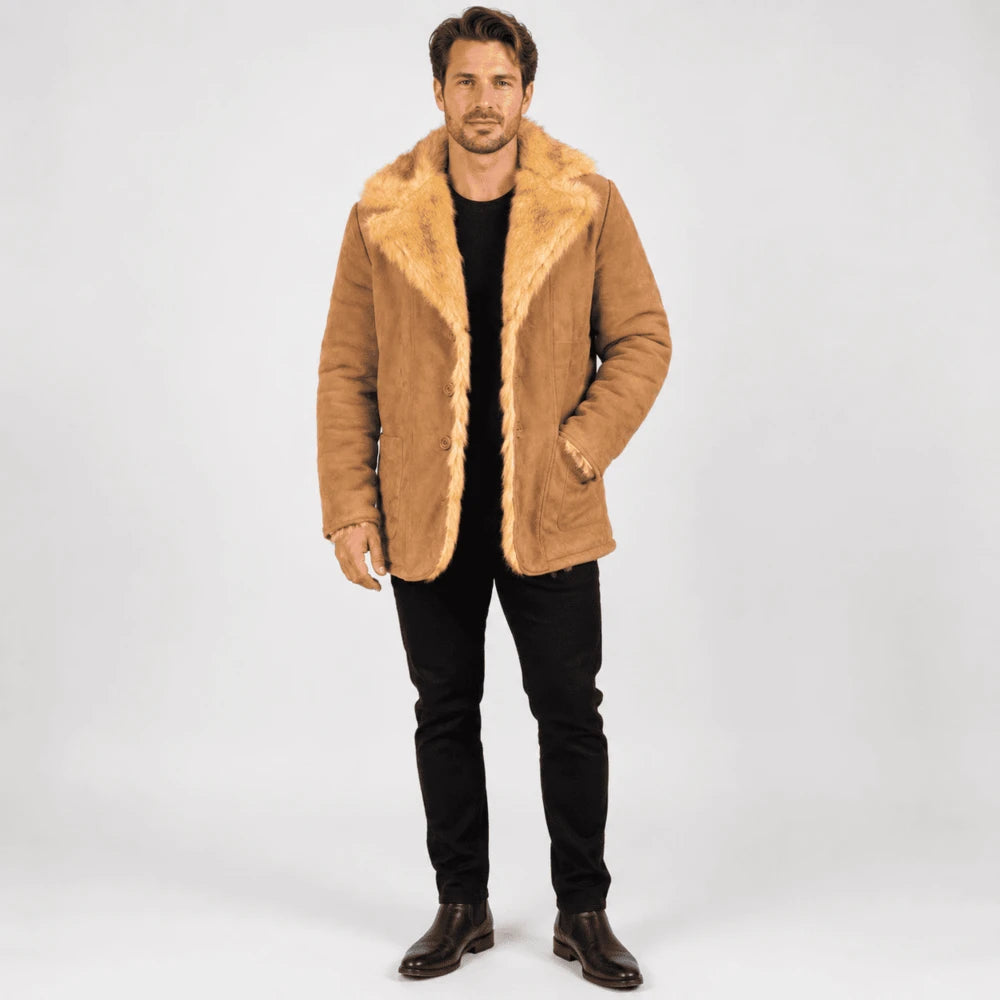 Caldwell Beige Goatskin Suede Leather Coat
