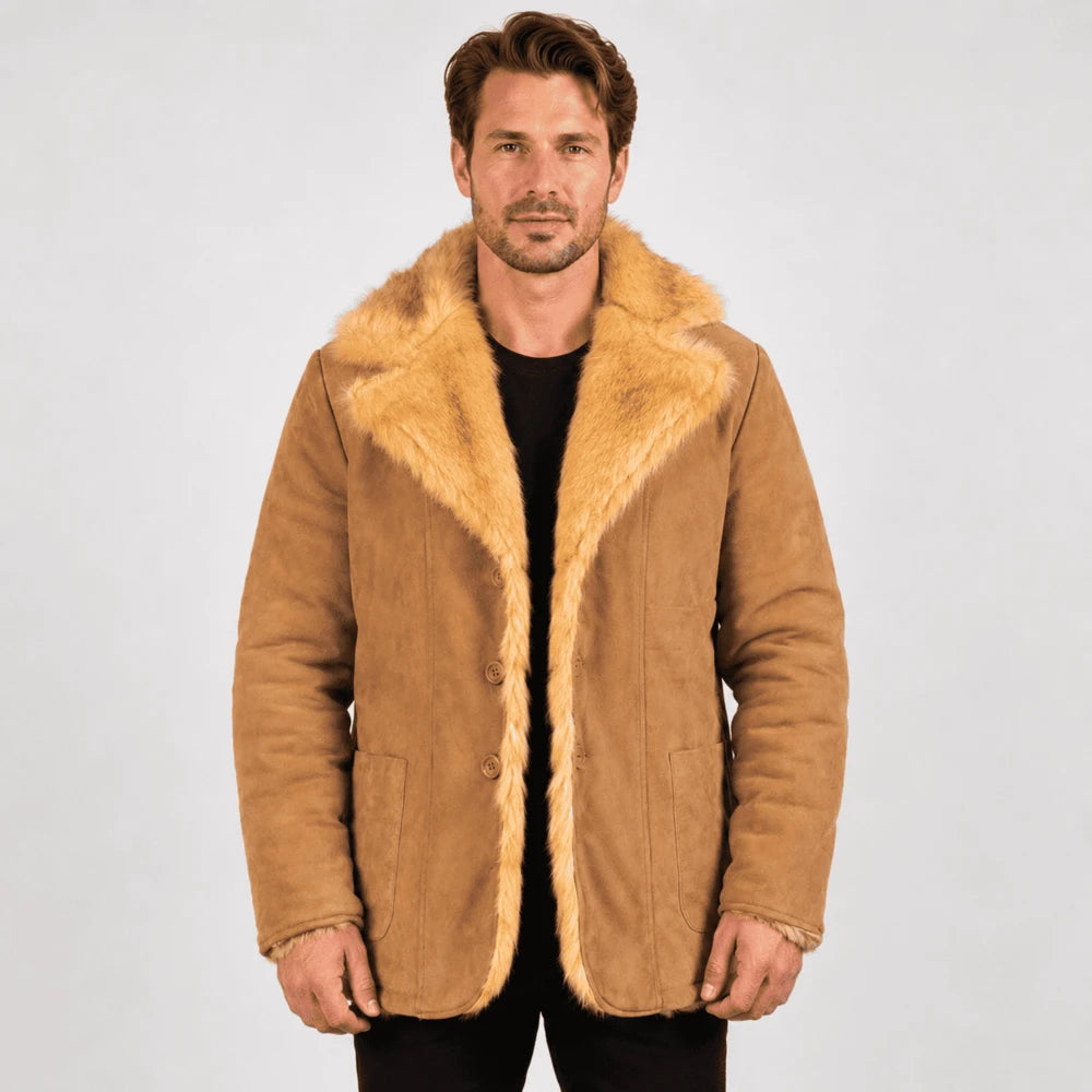 Caldwell Beige Goatskin Suede Leather Coat