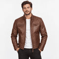 Caverton Cognac Lambskin Cafe Racer Leather Jacket