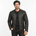 Everett Olive Green Lambskin Leather Cafe Racer Jacket