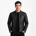 Grayson Tumbled Black Sheepskin Leather Biker Jacket