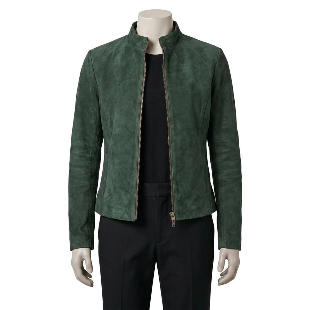The Elena Green Suede Biker Jacket