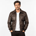 Hawthorne Brown Goatskin Rub-Off Leather Bomber Jacket