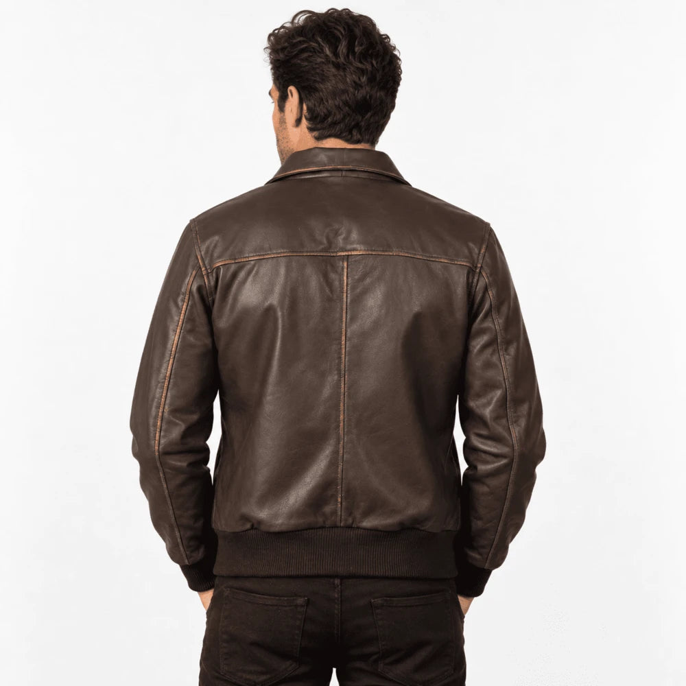 Hawthorne Brown Goatskin Rub-Off Leather Bomber Jacket
