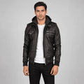 Hawthorne Brown Sheepskin Leather Hooded Bomber Jacket