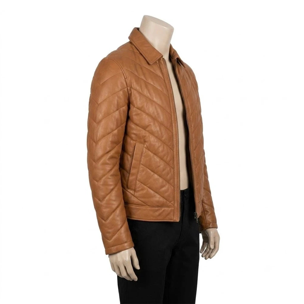The Phoenix Tan Leather Puffer Jacket