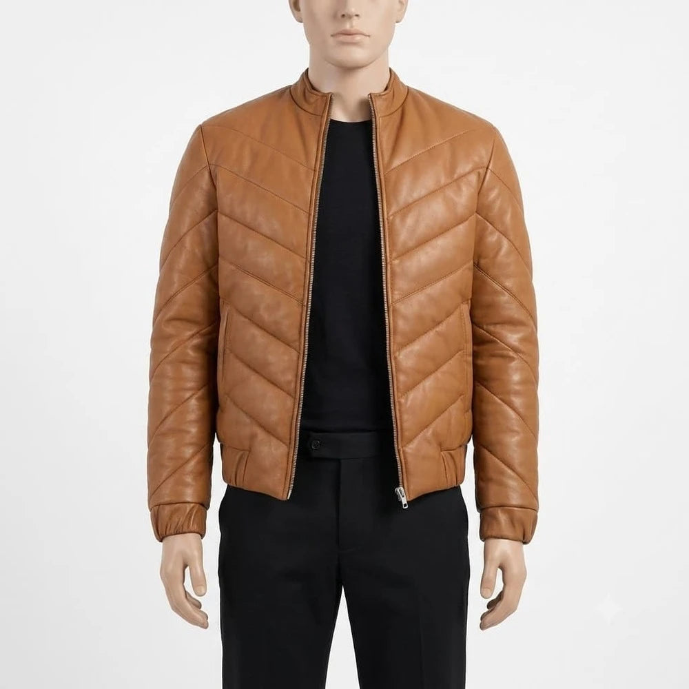 The Phoenix Tan Leather Puffer Jacket
