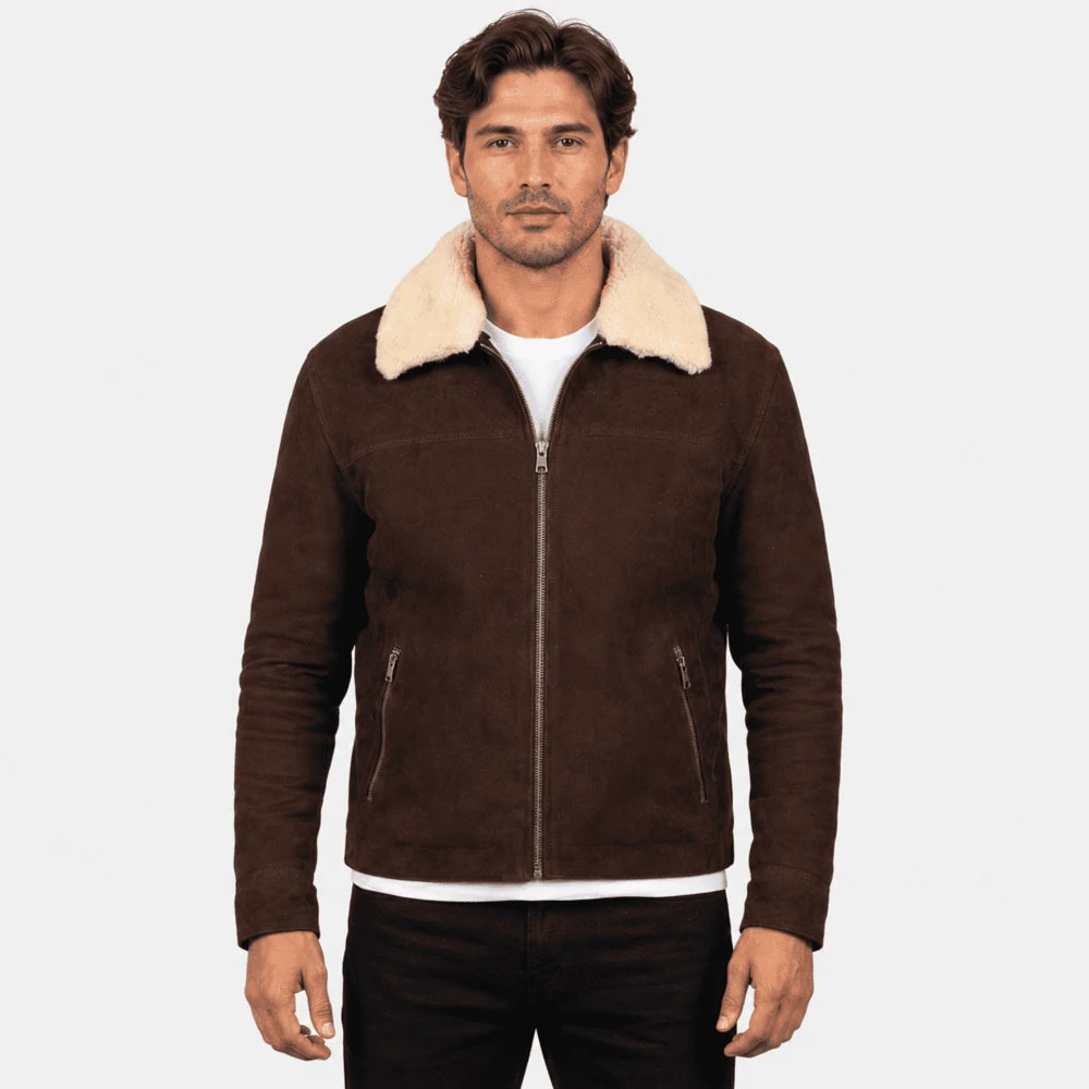 Lennox Distressed Brown Goat Suede Shearling Jacket