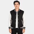 Maddox Black & White Sheepskin Leather Sleeve Varsity Jacket