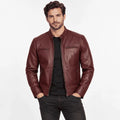 Marcellus Burgundy Leather Cafe Racer Jacket