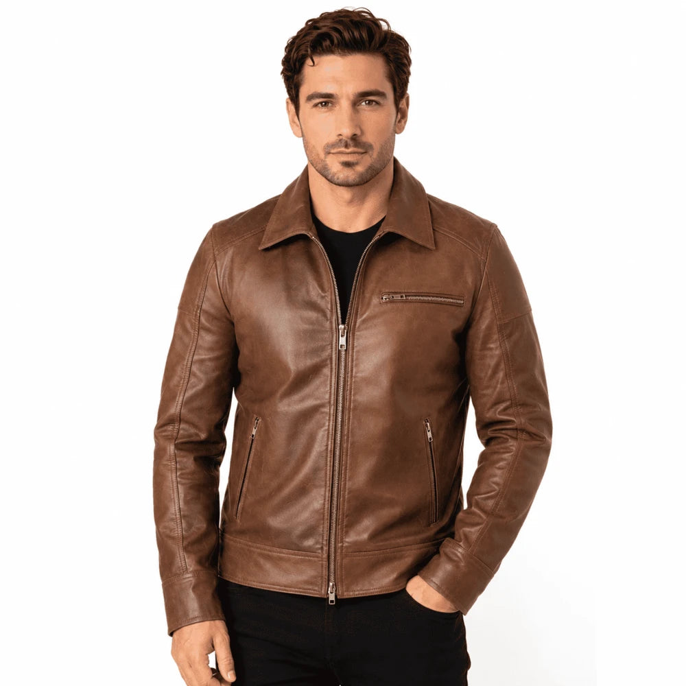 Marlowe Brown Cowhide Leather Biker Jacket
