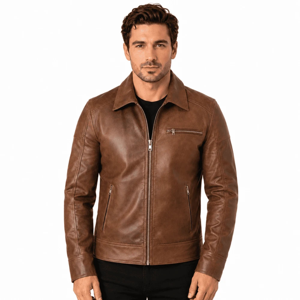 Marlowe Brown Cowhide Leather Biker Jacket