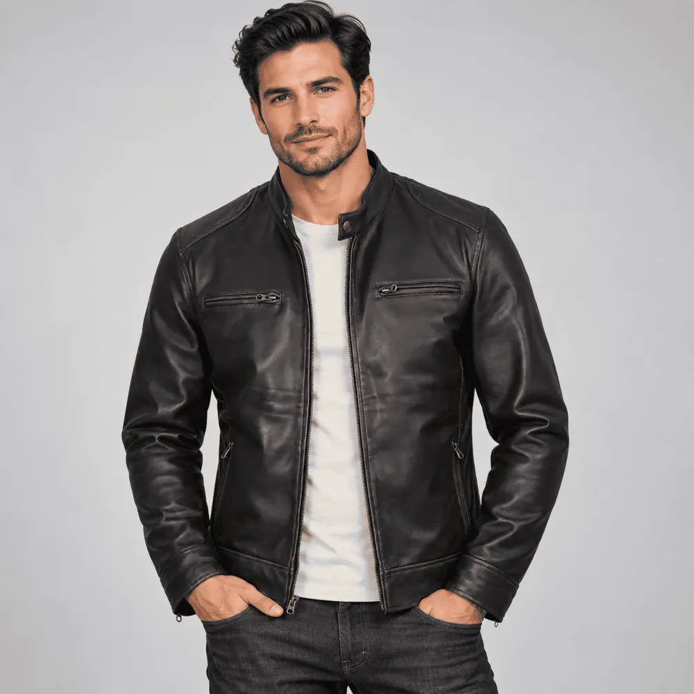 Men's Cinder Vale Distressed Brown Lambskin Biker Leather Jacket