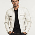 Men’s Ivory Edge Lambskin Leather Cafe Racer Jacket
