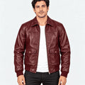 Men's Maroon Sheepskin Leather Bomber Jacket – Burgundy Forge