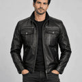 Men’s Midnight Utility Black Lambskin Leather Biker Jacket