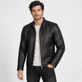 Men's Noir Crest Black Lambskin Biker Leather Jacket