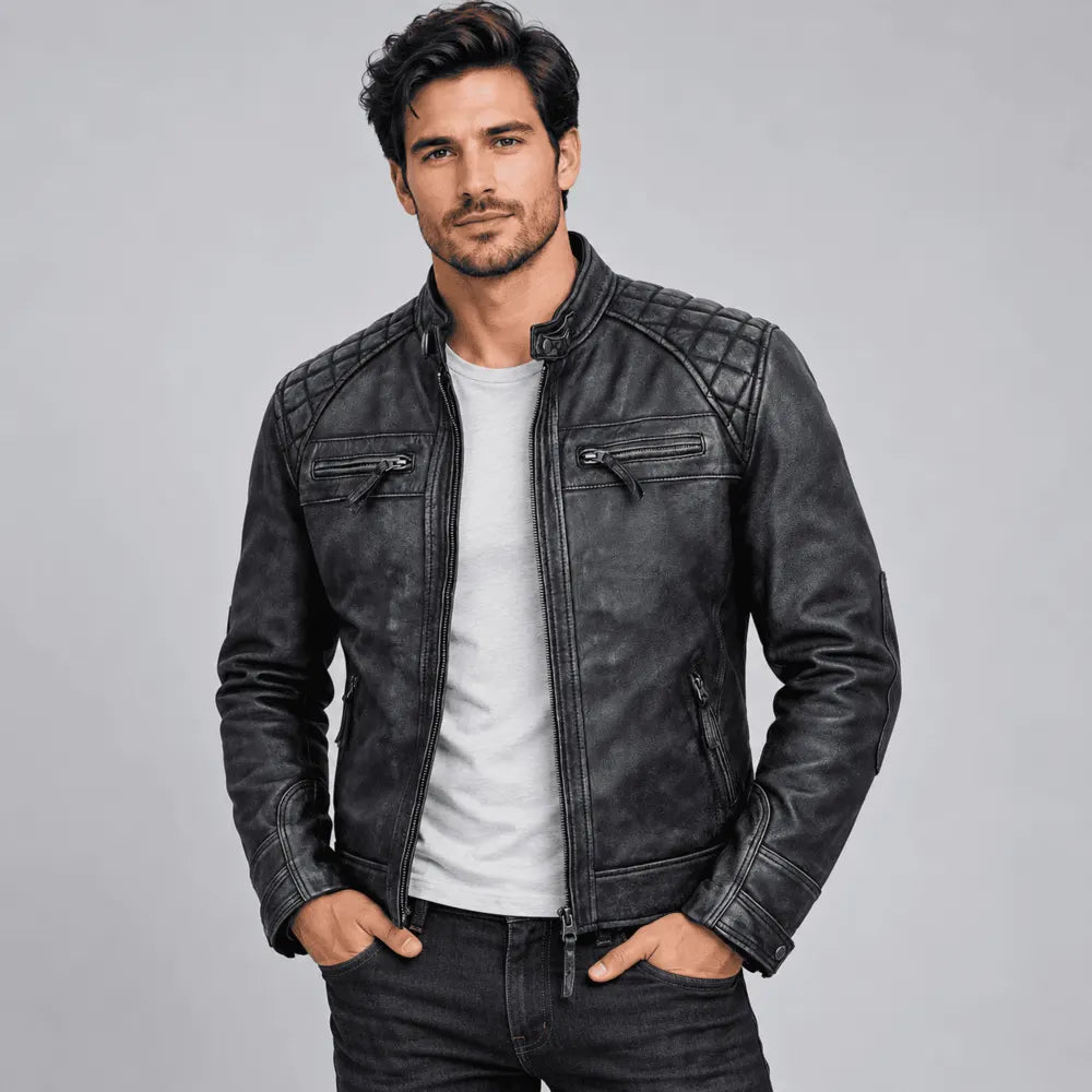 Men's Onyx Drift Washed Black Lambskin Leather Jacket