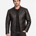Men’s Rustic Ember Distressed Brown Lambskin Leather Biker Jacket