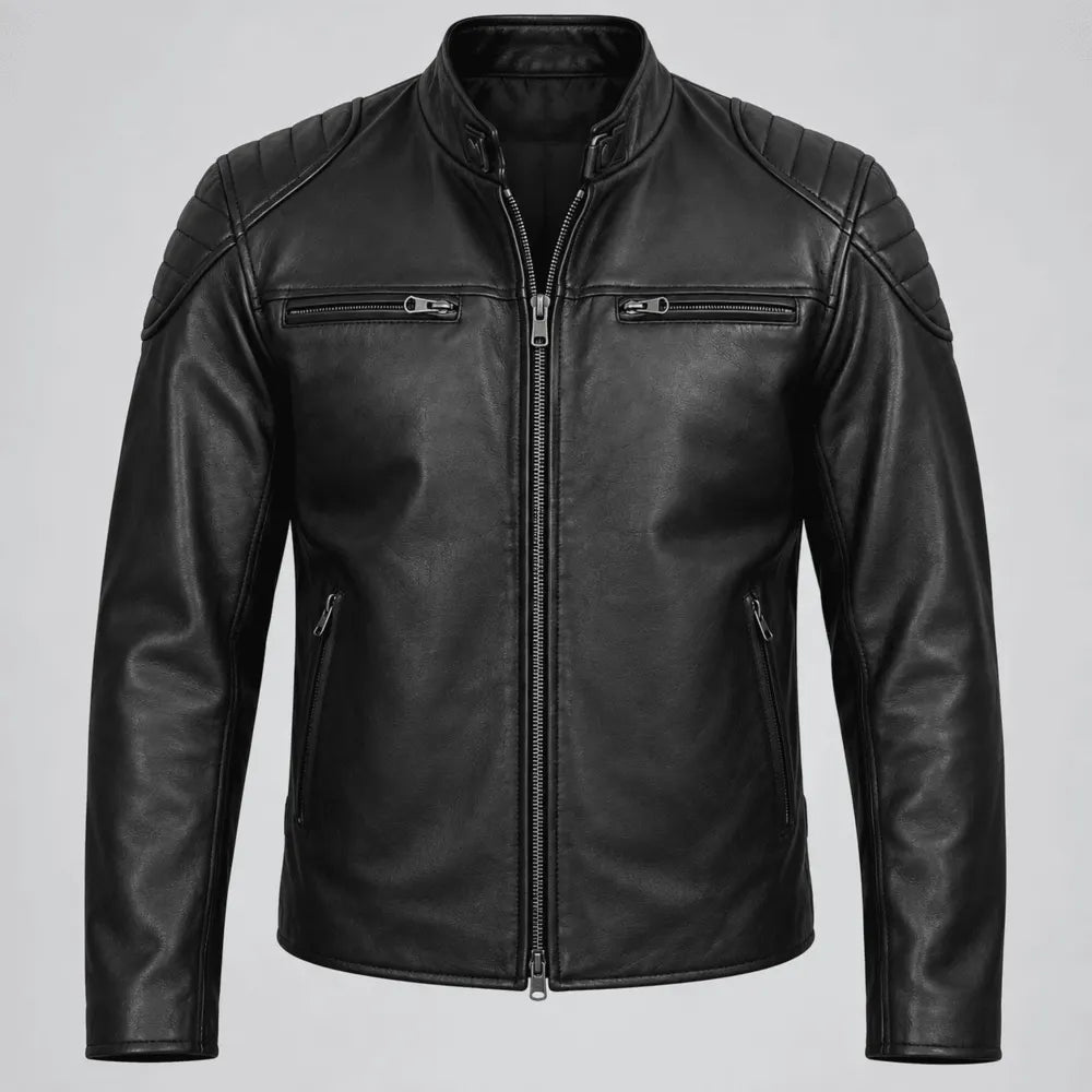 Men's Shadow Forge Black Lambskin Biker Leather Jacket