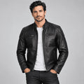 Men's Shadow Forge Black Lambskin Biker Leather Jacket