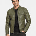 Men’s Verdant Ridge Olive Green Lambskin Leather Biker Jacket