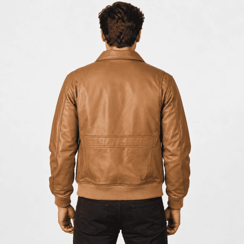 Oakmere Olive Brown Sheepskin Leather Bomber Jacket