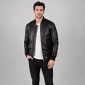 Raven Black Sheepskin Leather Bomber Jacket