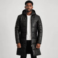 Ravenholt Black Sheepskin Leather Hooded Puffer Coat
