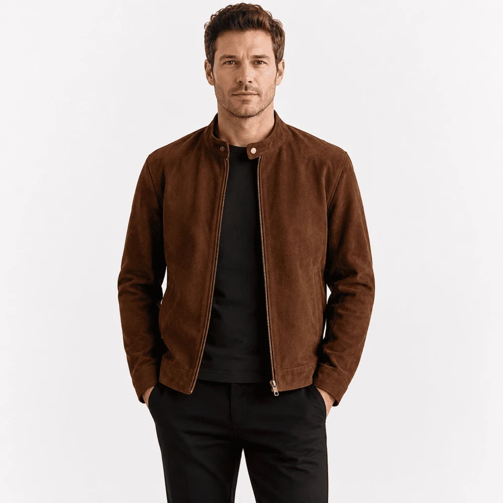 Rowan Brown Goatskin Suede Biker Jacket